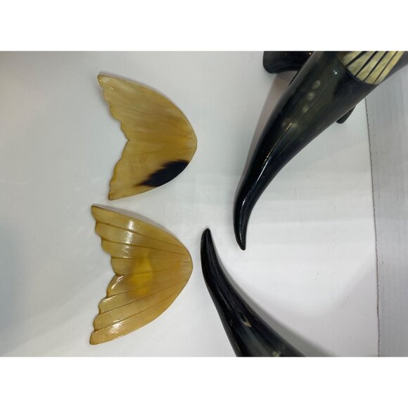 Large Hand-Carved Horn Fish Figurines Pair - Natural Polished Finish - Unique De - Picture 9 of 10